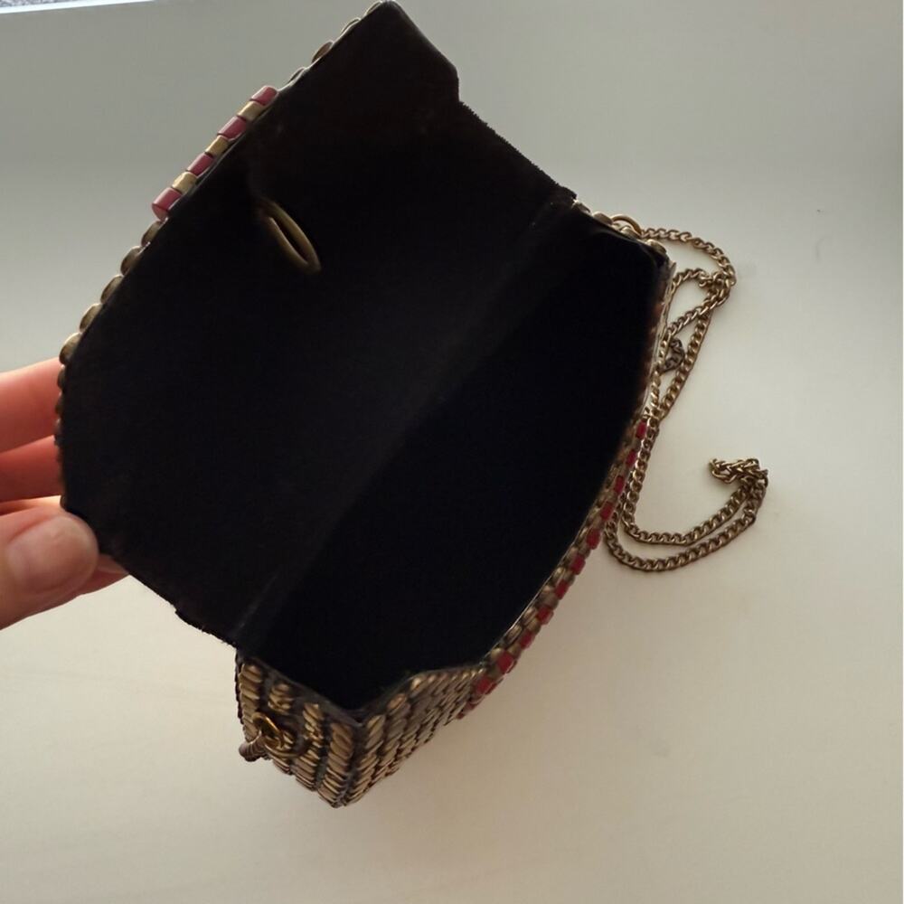 Red Gold Beaded Studded Crossbody Clutch Boho Evening Bag - Picture 4 of 6